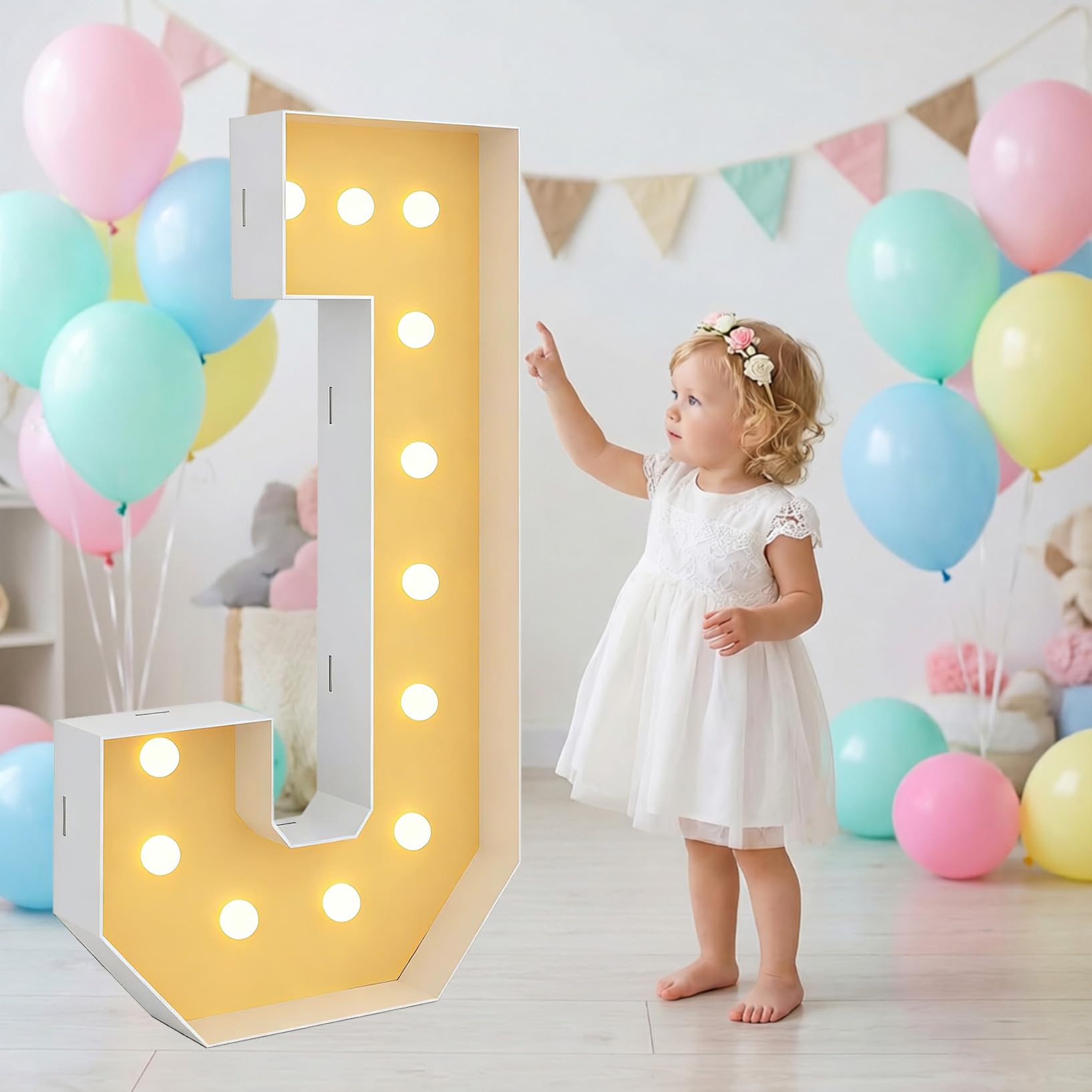 Large Marquee Light Up Letter J Party Decor, LED Foam Board Mosaic Frame Light Sign Birthday Wedding Backdrop Graduation, 100cm-3.3ft