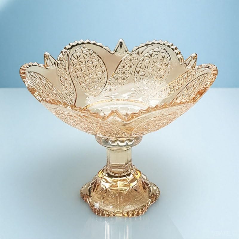 Retro Crystal Glass High Legged Fruit Platter Small Dessert Plates for Afternoon Tea