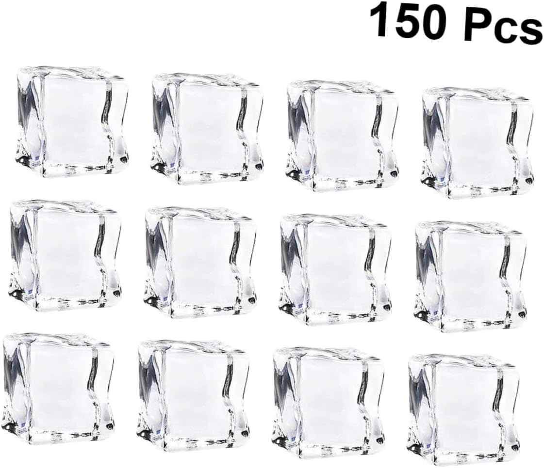 PRETYZOOM 150pcs Artificial Acrylic Ice Cubes Fake Ice for Photography Props Kitchen Decoration Wedding Party Use Realistic Reusable Luster Design