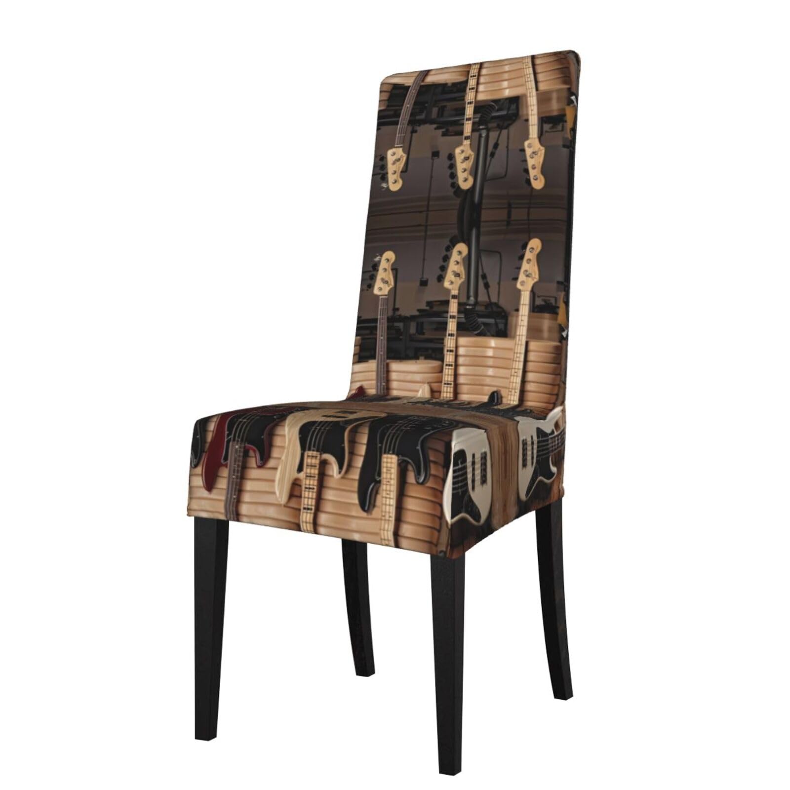 YYHWHJDE Guitar Bass Music Musical Instruments Prints Dining Chair Throw Covers – Stretchable Polyester Blend Protects Your Chairs with Easy Style & Easy Care