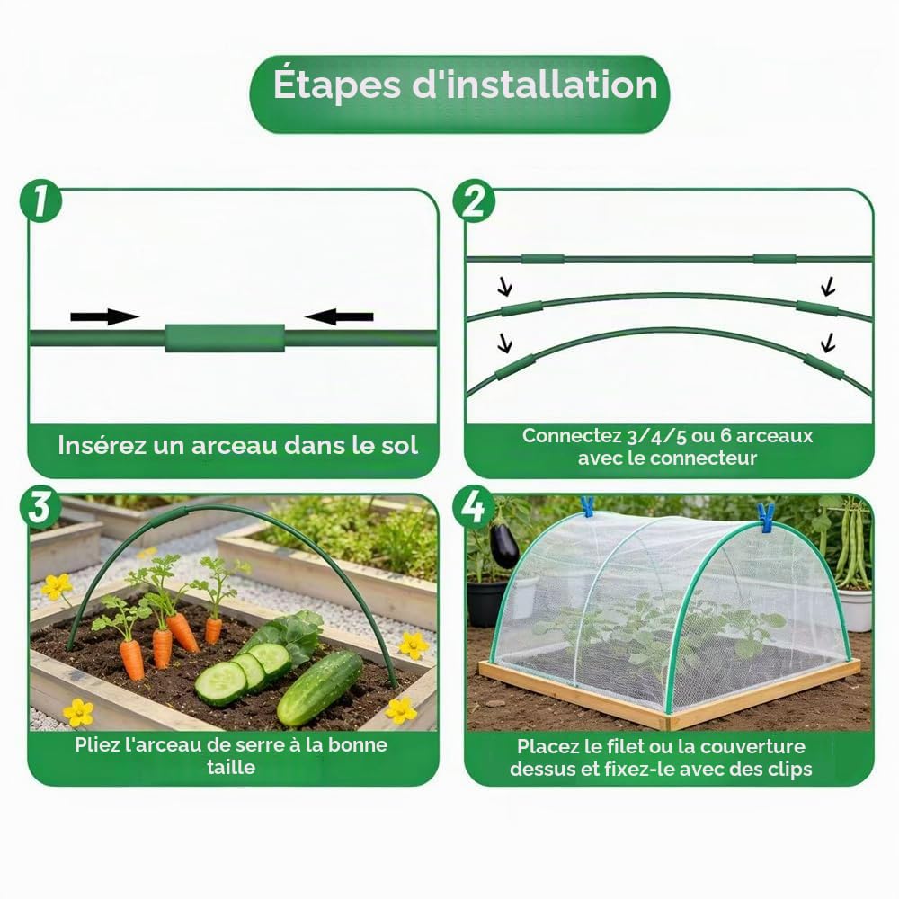 Lot de 70 Arceau pour Serre Tunnel,Cerceau pour Serre de Jardin,Arceau de Jardin,Kit De Maison De Cerceau De Jardin,Arceau pour Tunnel Serre de Jardin,Garden Arceaux pour Serre Tunnel