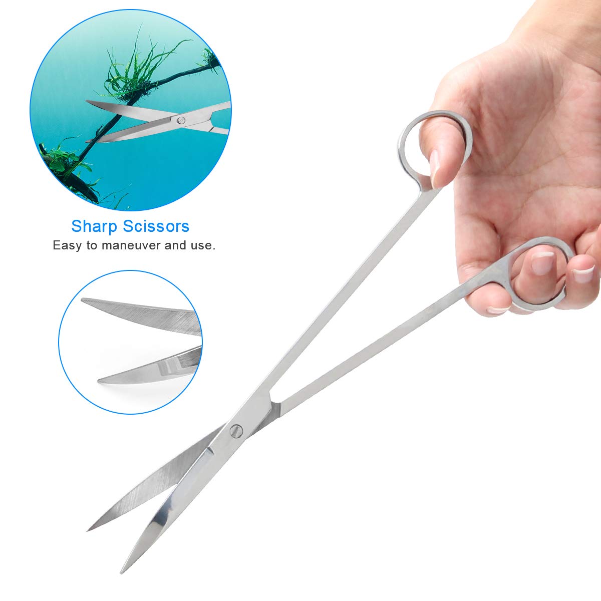 Liveek - Herramienta 6 en 1 para plantas acuáticas, acero inoxidable, plateadas, tijeras, espátula, para peceras, limpieza de peceras, juegos de herramientas con red de pesca, papel pH de 80p (plata)