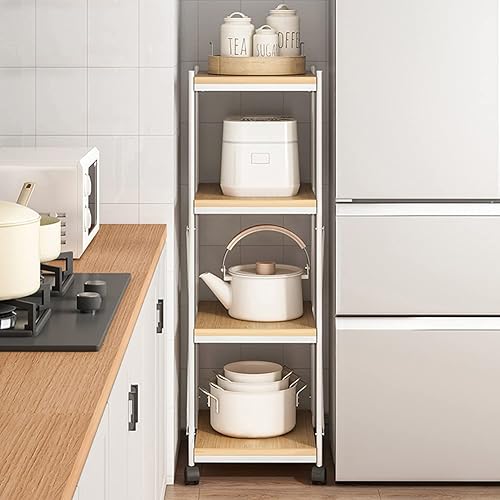 Miniatura 7 de Carrito de almacenamiento delgado de 4 niveles, estantes de almacenamiento sobre ruedas, estantes de almacenamiento deslizables, unidad móvil