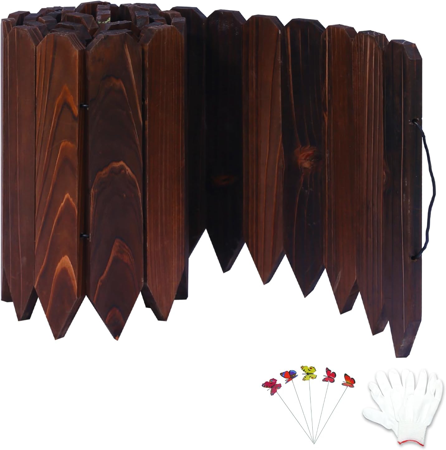 Wooden Fence Garden Edge Landscape Wooden Gardening DIY Edging with 5 Butterflies Environmentally Friendly Solid Wood for Flower Bed Lawns Farm- 12'' H x 6.6 Ft L (1 Pack)