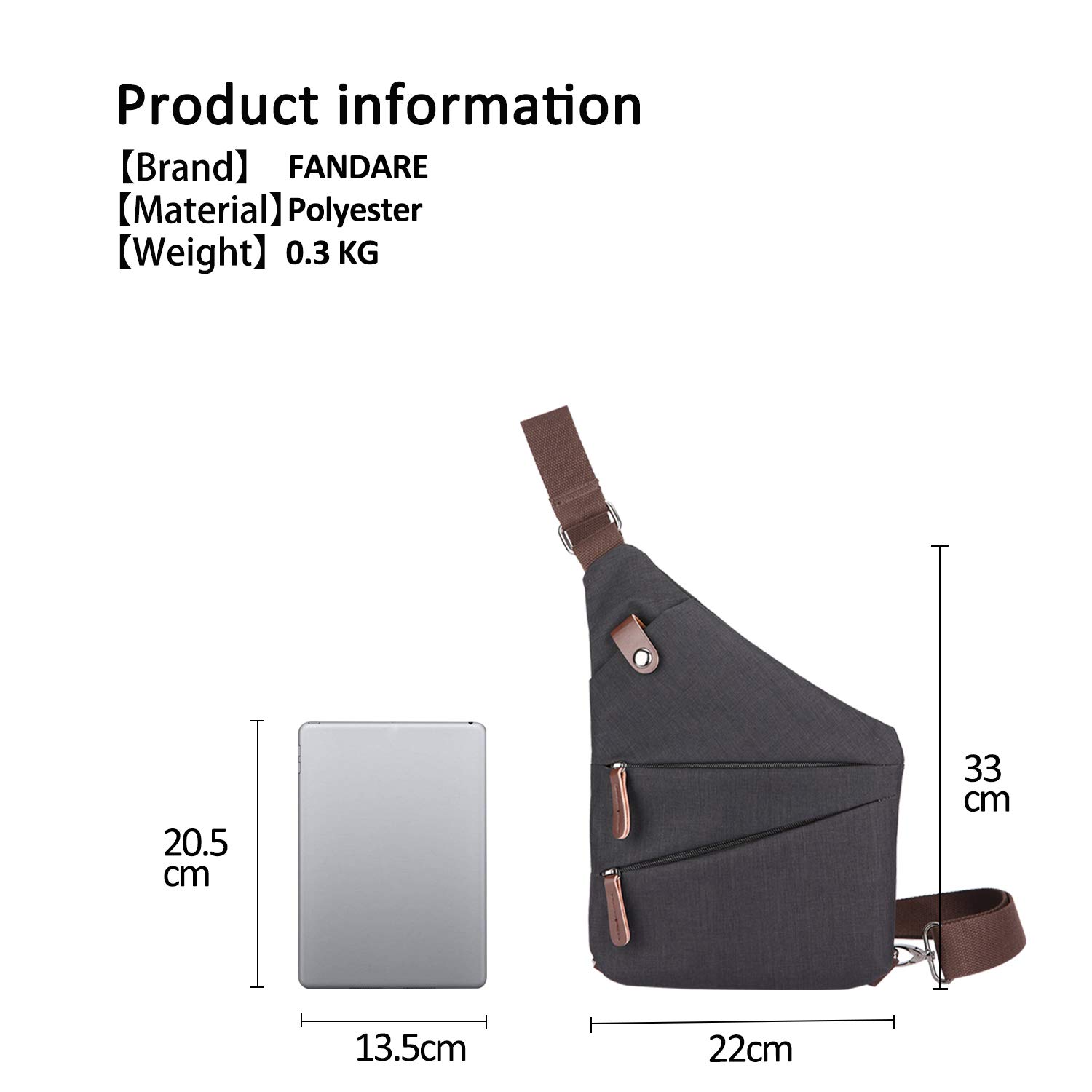 FANDARE Nouveau Sac de Poitrine Segmenté Sac d'Epaule Anti-vol Sacoche Homme Femme Sac Bandoulière Grande Sling Crossbody Bag pour Cyclisme Camping Équitation Voyage Polyester