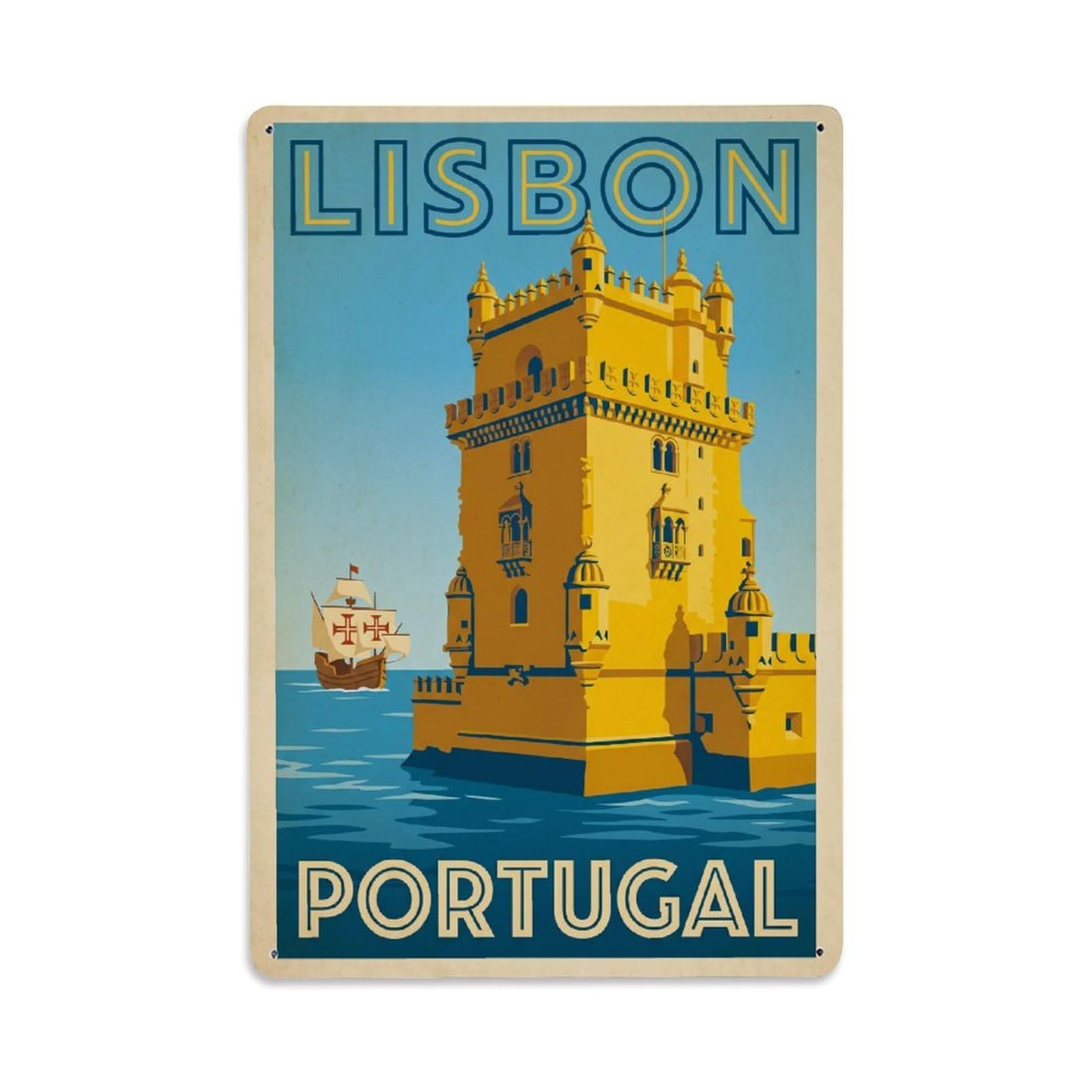 Vintage Travel Portugal Lisbon Metal Tin Sign Plaque Wall Decor for Cafe, Club Bar, Office, Garden Metal Poster 8x12Inch