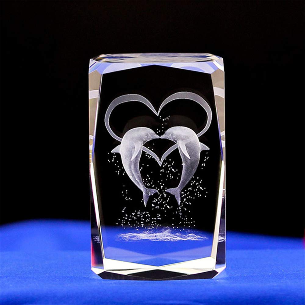 Crystal Glass Cube Model Gift 3D Laser Engraving Angel Eagle Statue Feng Shui Souvenir Crafts (dauphin)