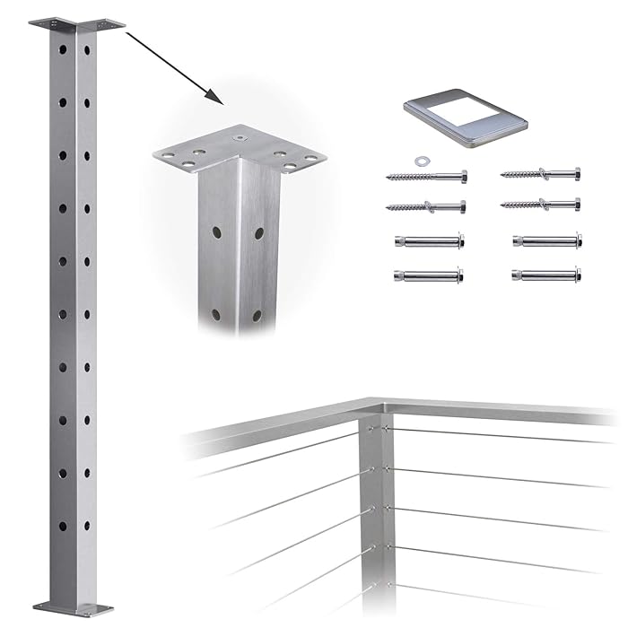 Buy Muzata Cable Railing Corner Post Square Weldless Flat top 36”x2”x2