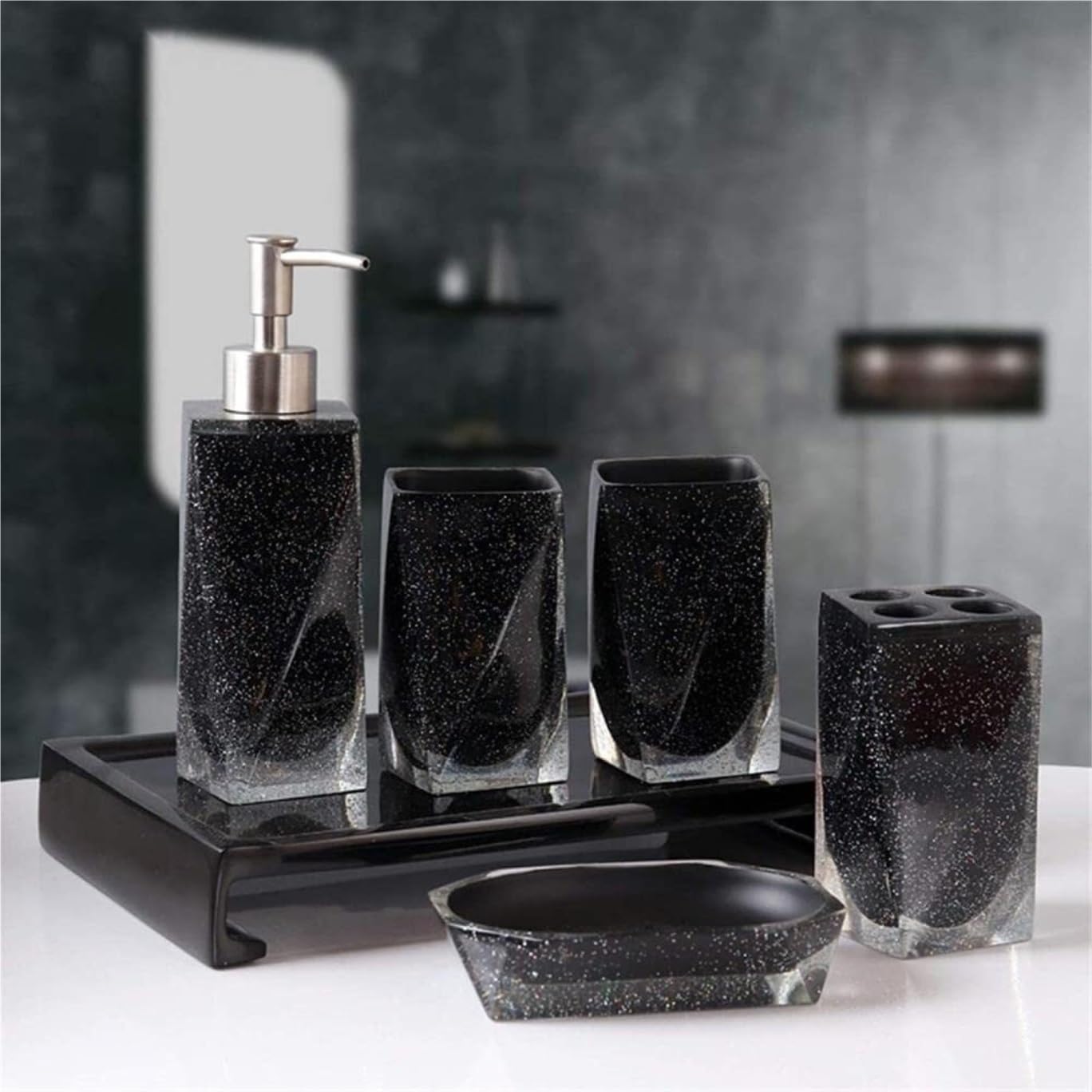 Set Dispensador Jabón Dispensador De Jabón Resina, Juego Accesorios para Baño, Vaso para Gárgaras, Jabonera, Soporte para Cepillo Dientes, 5 Piezas Baño