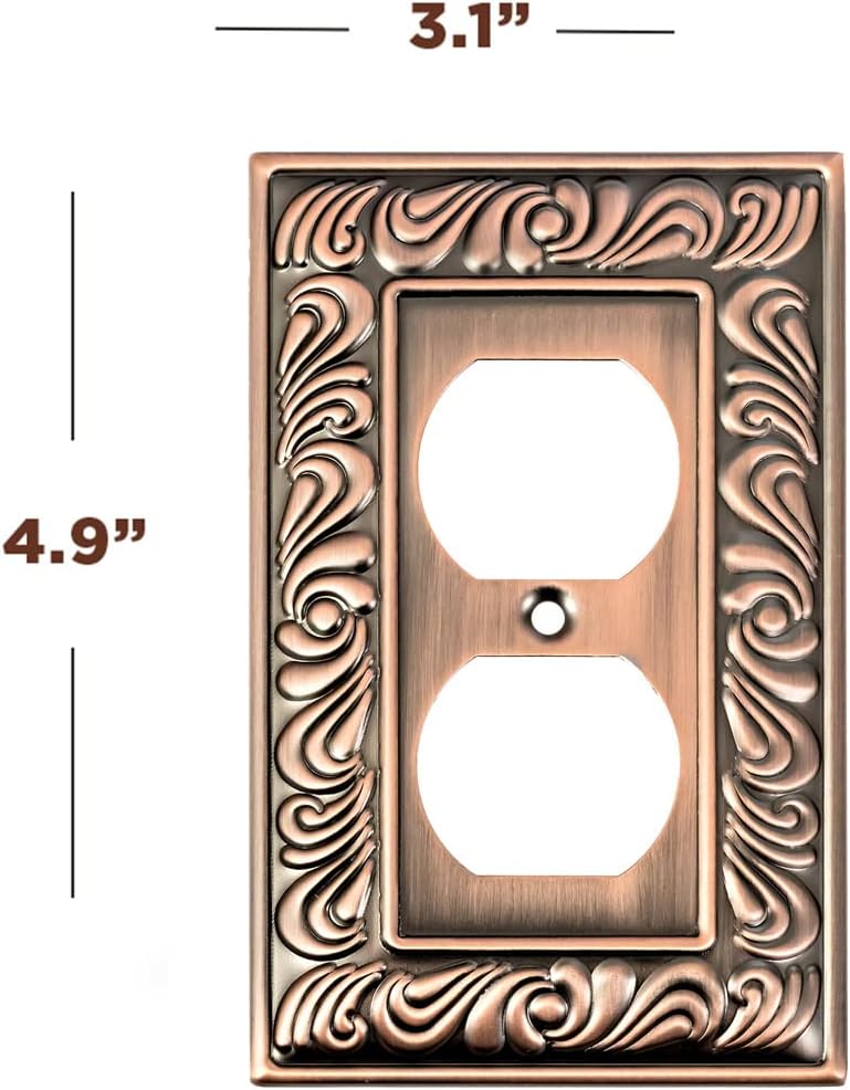 SleekLighting | Wall plates Decorative Tumbled Antique Copper | Electric Outlet and Switch Covers| Style: 1 Gang Duplex (2 Pack)