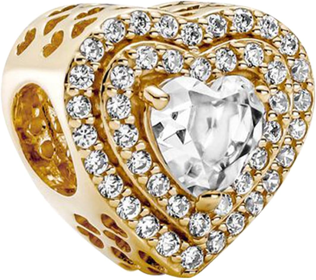 925 Sterling Silver Charms for Bracelets Gold Love and Heart Charms Cherry Blossom Dangle Beads Jewelry for Women