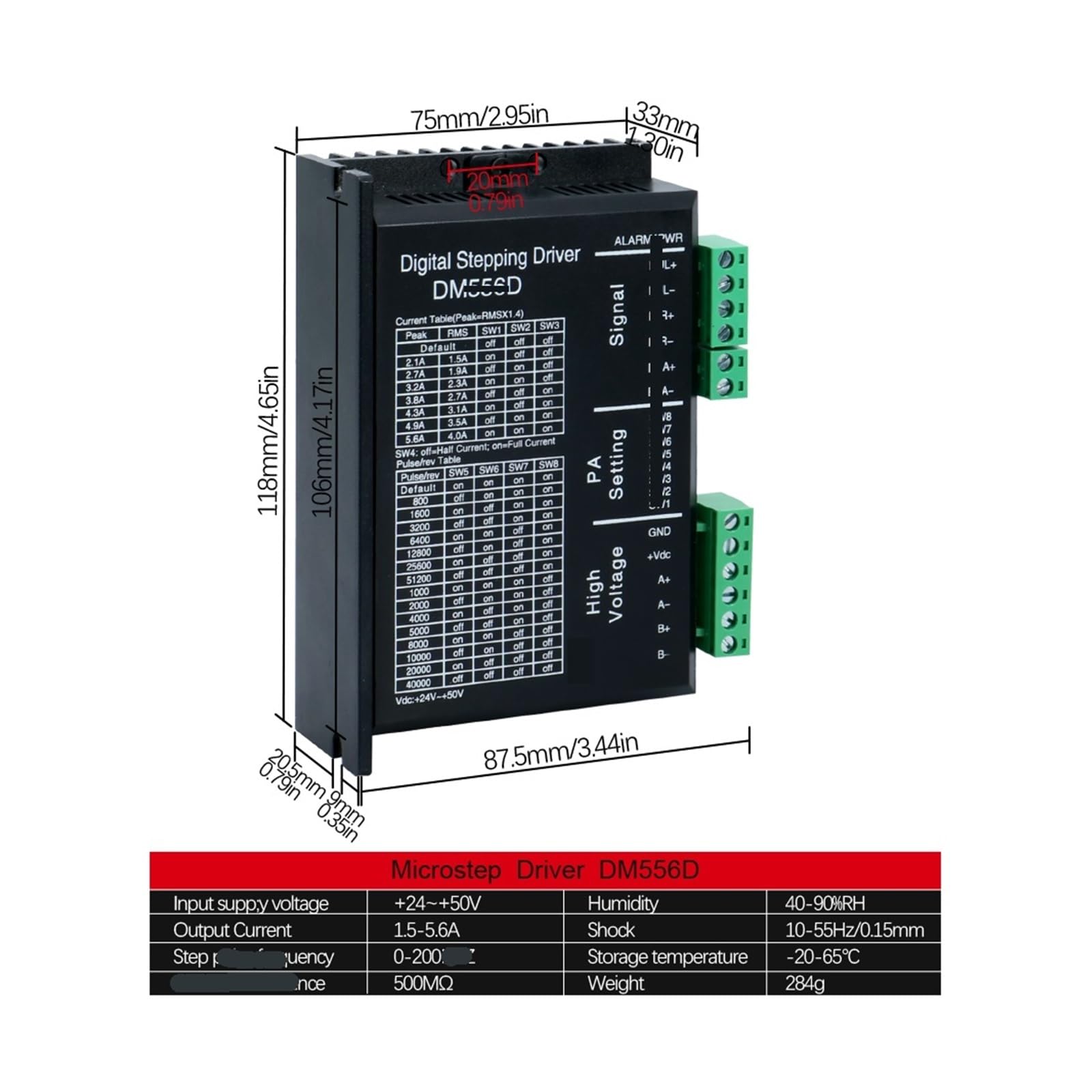Controlador de motor paso a paso, DM556D DC24-50V 1.5-5.6A Microstep Drive for motor paso a paso nema 17 nema 23