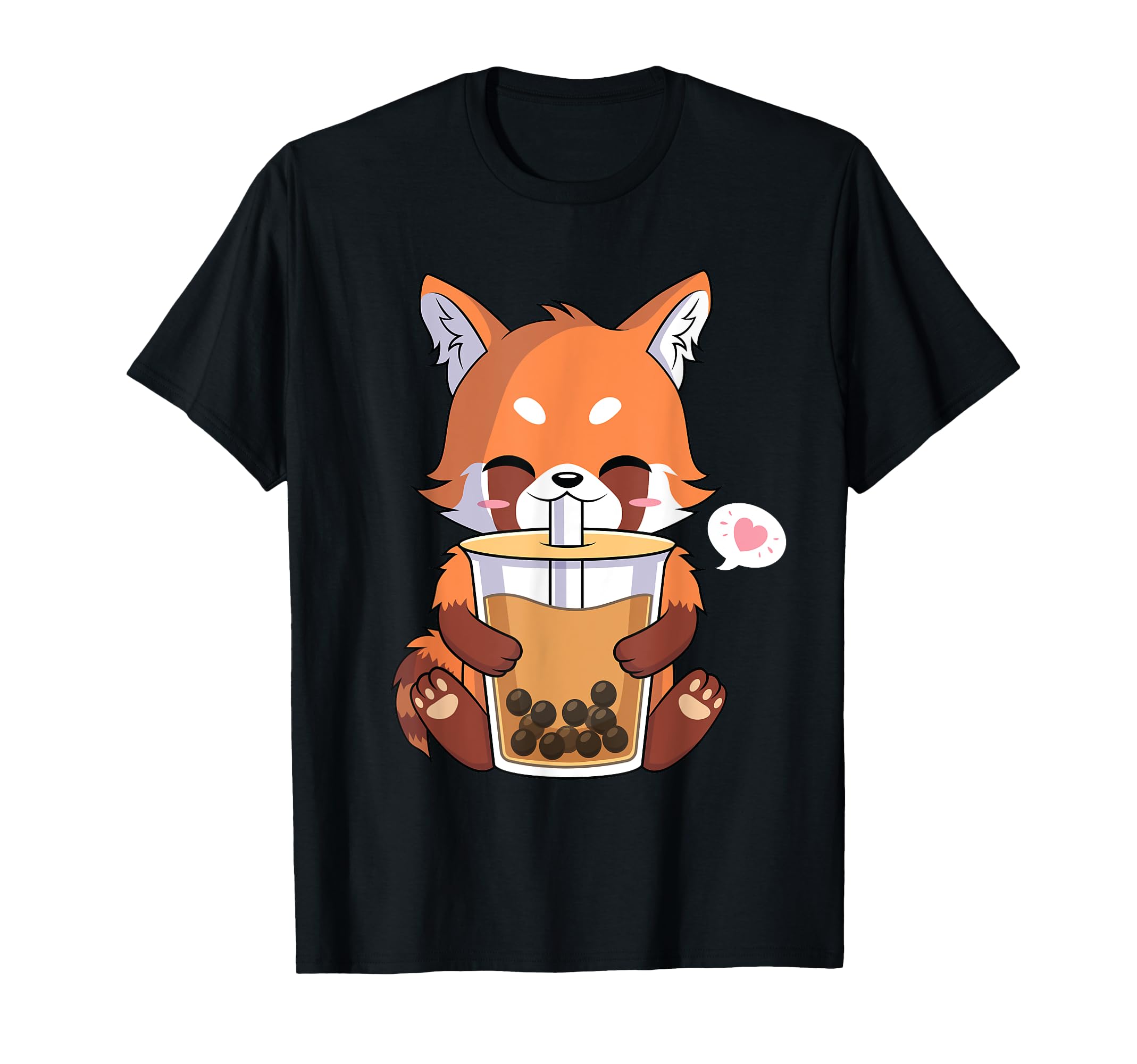 Amazon.com: Kawaii Anime Red Panda Drinking Boba Bubble Tea T-Shirt ...