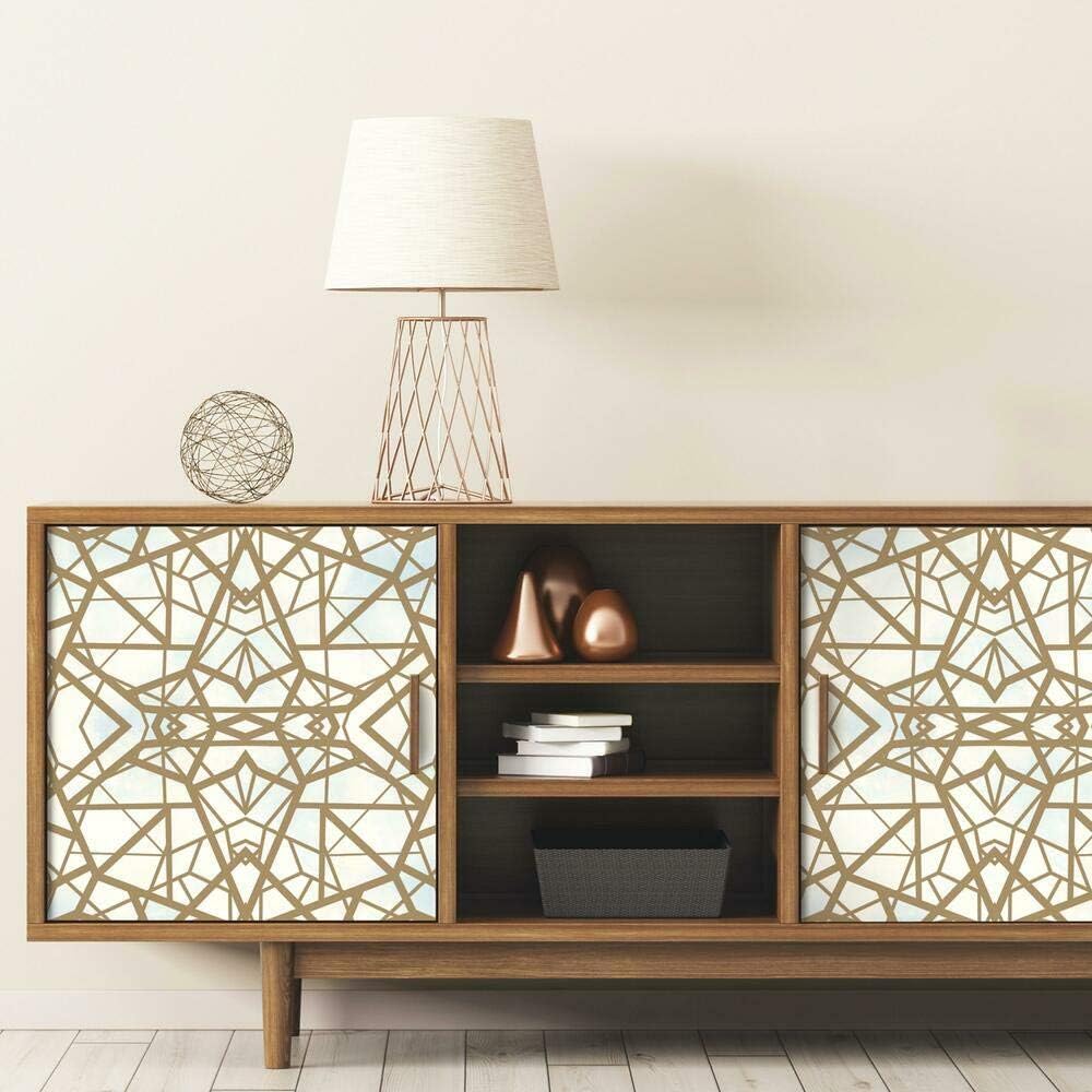 RoomMates RMK10689WP Sky and Metallic Gold Shatter Geometric Peel and Stick Wallpaper 20.5" wide x 16.5 feet
