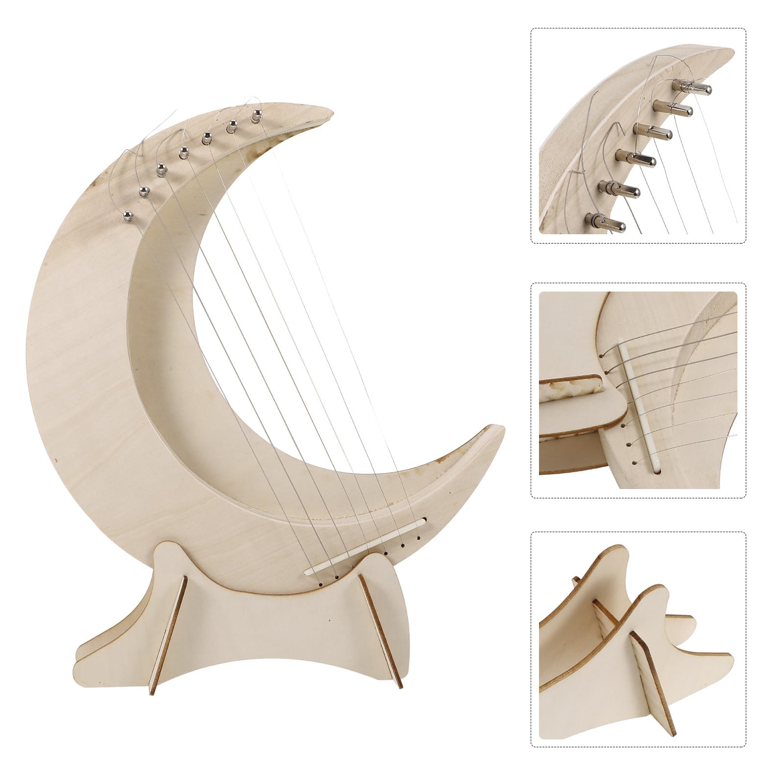 VOSAREA Arpa de Lira de Madera 7 Cuerdas, Diseño en Forma de Luna, Sonido Completo y Tono Cálido para Principiantes y Amantes Música, Portátil y Creativa