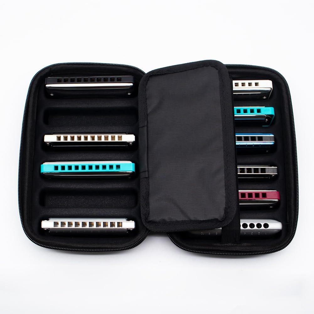 Estuche para Armónica de 10 Agujeros, con Cremallera. Capacidad para 12 Armónicas.