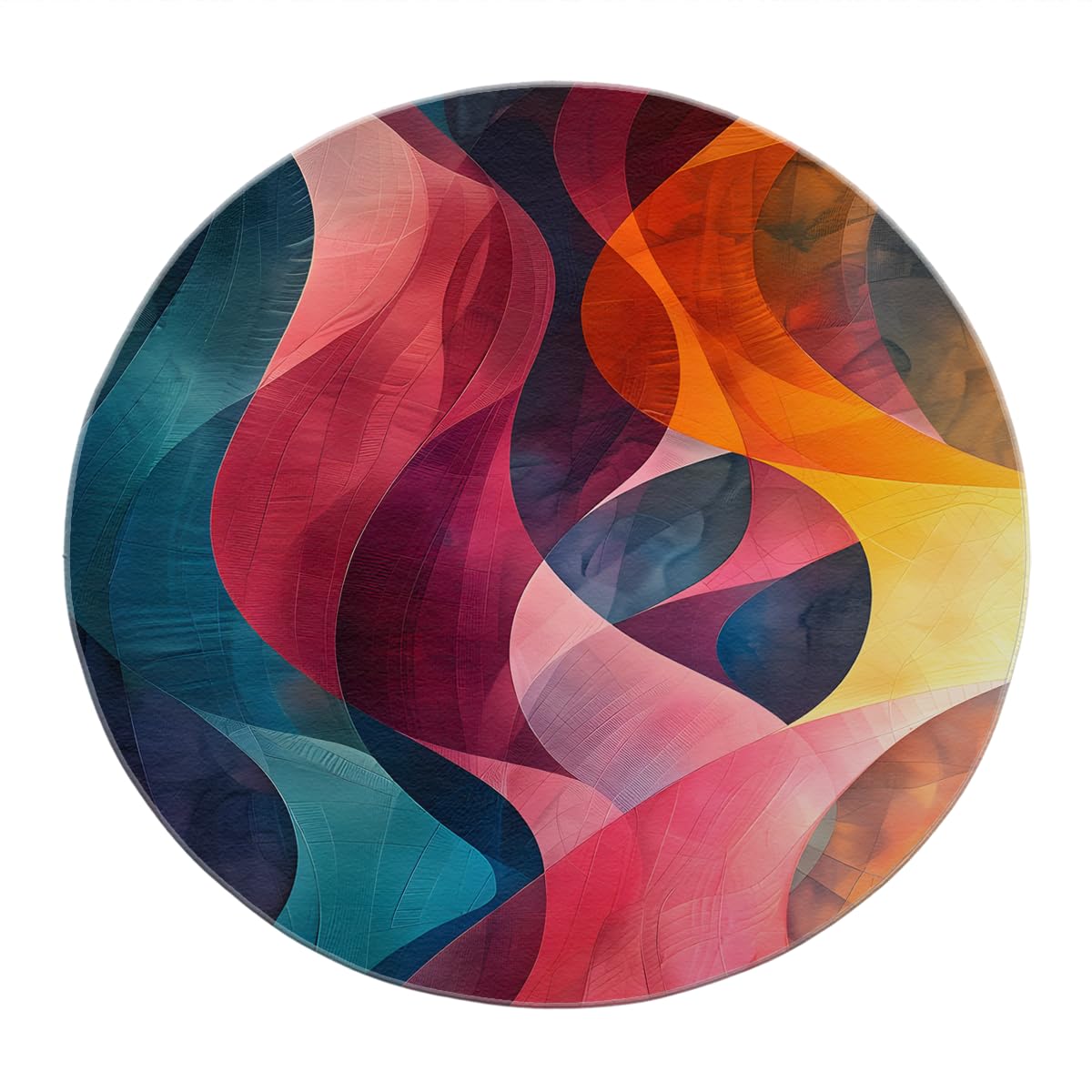 Tapis Rond Abstrait pour Chambre 200cm Tapis Circulaire Fausse Laine Douce Courbe colorée bohème Lavable Poil Bas pour Salon canapé Chambre Enfant