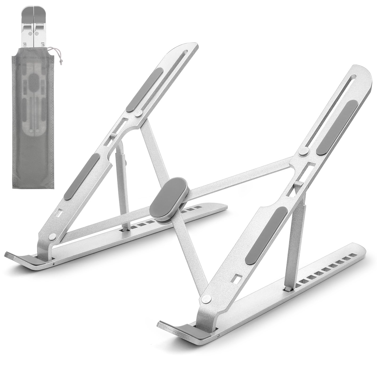 Support Ordinateur Portable, Support PC Portable à 10 Niveaux Réglables, Rehausseur Ordinateur Portable Pliable pour Bureau, Laptop Stand Silicone Antidérapant pour PC et Comprimé, Accessoire Bureau