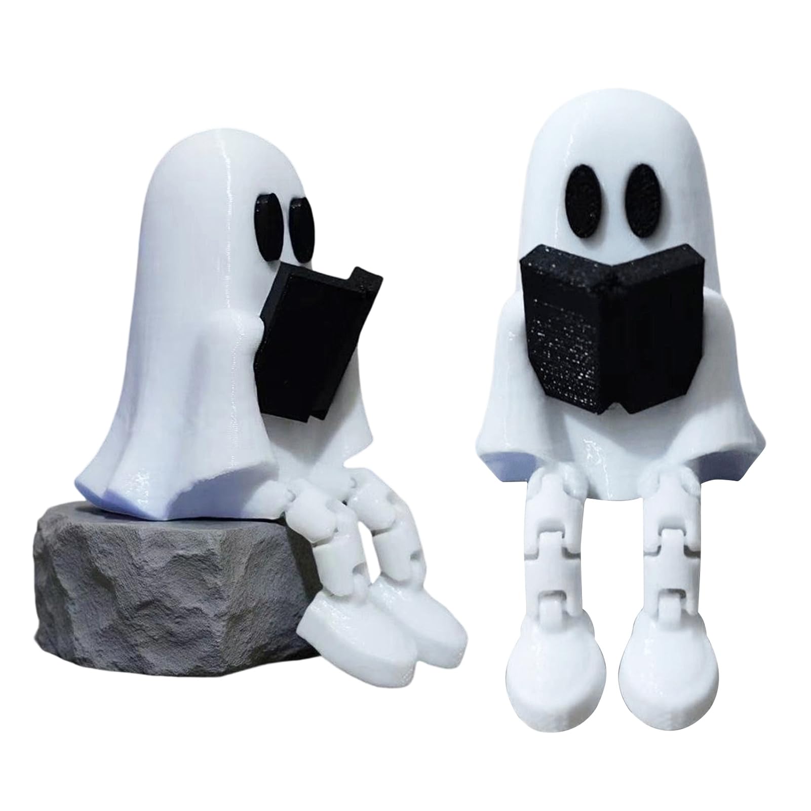Pasisuu Reading Ghost Figurine, 3D Printed Sitting Statue for Bookshelf
