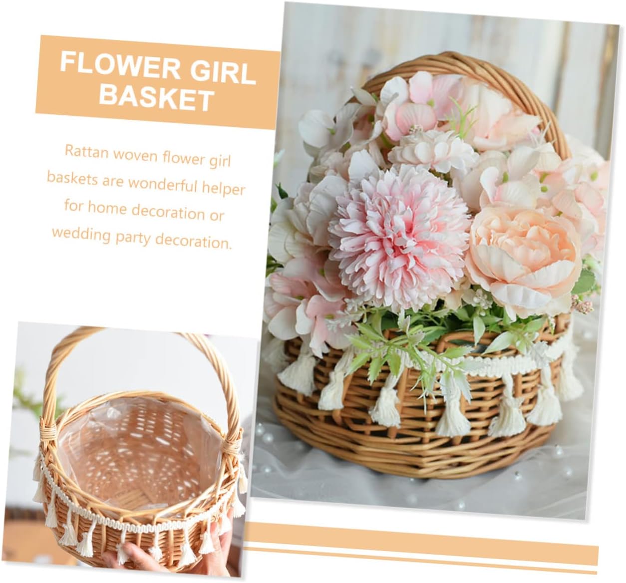2pcs Woven Flower Girl Baskets Handles Rattan Gathering Baskets for Weddings Small Decorative Storage for Flower Girls Design for Bridal Events