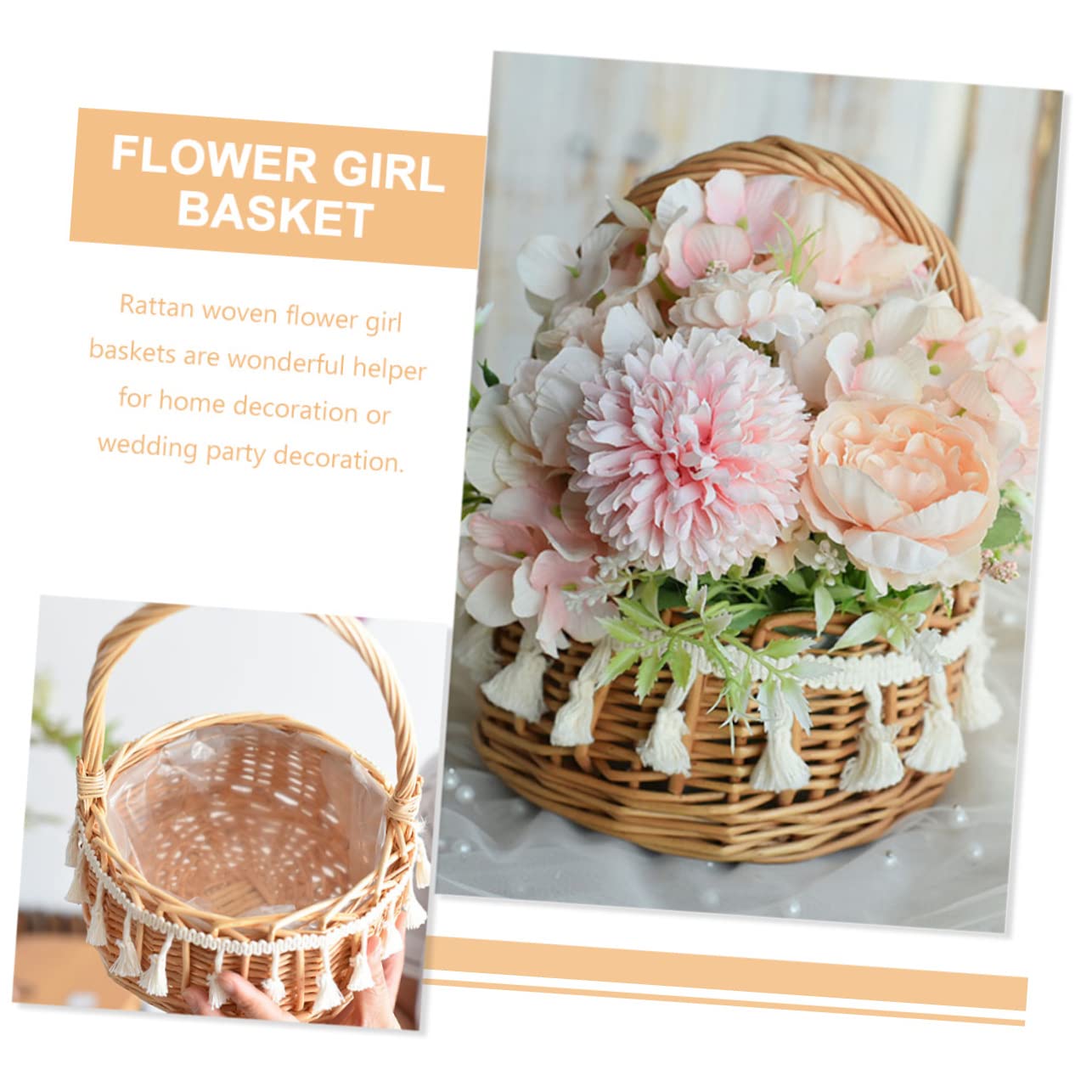 Beatifufu 2pcs Small Rattan Flower Girl Baskets Handle Decorative Handwoven Baskets for Weddings Compact and Lightweight for Easter and Floral Arrangements