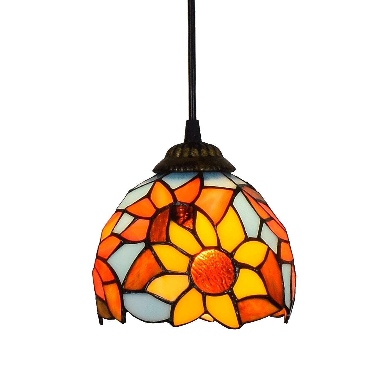 HPTHLY Ceiling Stained Glass Chandelier 6" Tiffany Style Small Pnedent Lamp Bicolor Sunflower Glass Pendant Light Ceiling Hanging Lamp Fixture Shade, For Dining Kitche