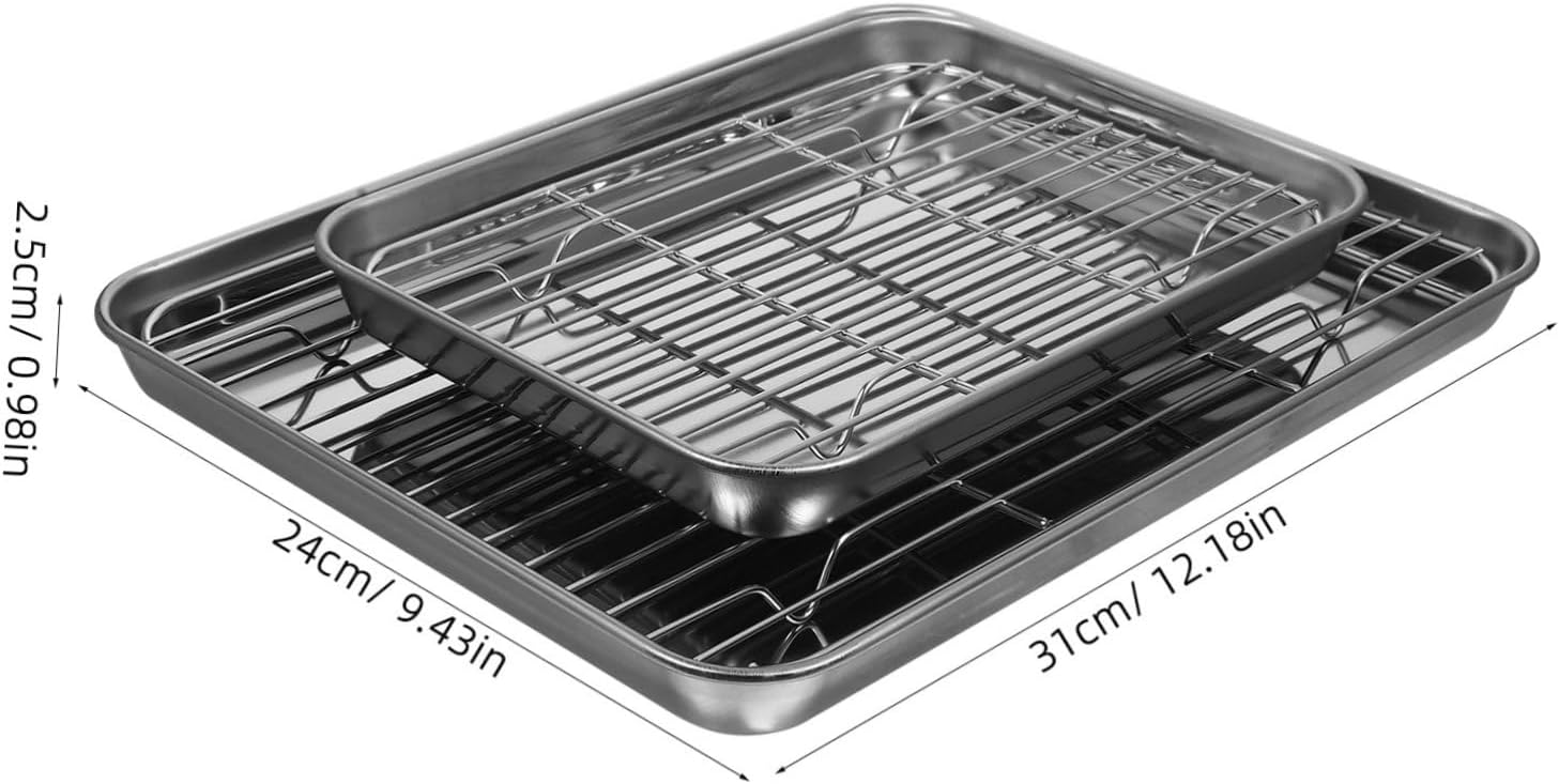 Amosfun 2Pcs Stainless Steel Multipurpose Trays Drain Plates for Fruits Vegetables Baking Cooking Easy Clean Smooth Surface Space Saving Kitchen