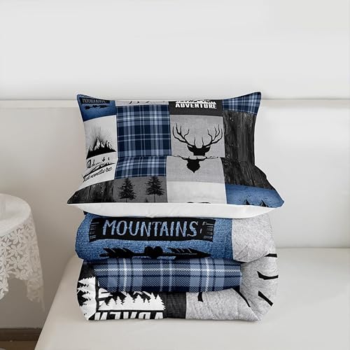 Miniatura 7 de Juego de edredón para niños, diseño de oso de ciervo, astas, juego de ropa de cama de aventura de caza para niños, niñas, adultos, decoración de