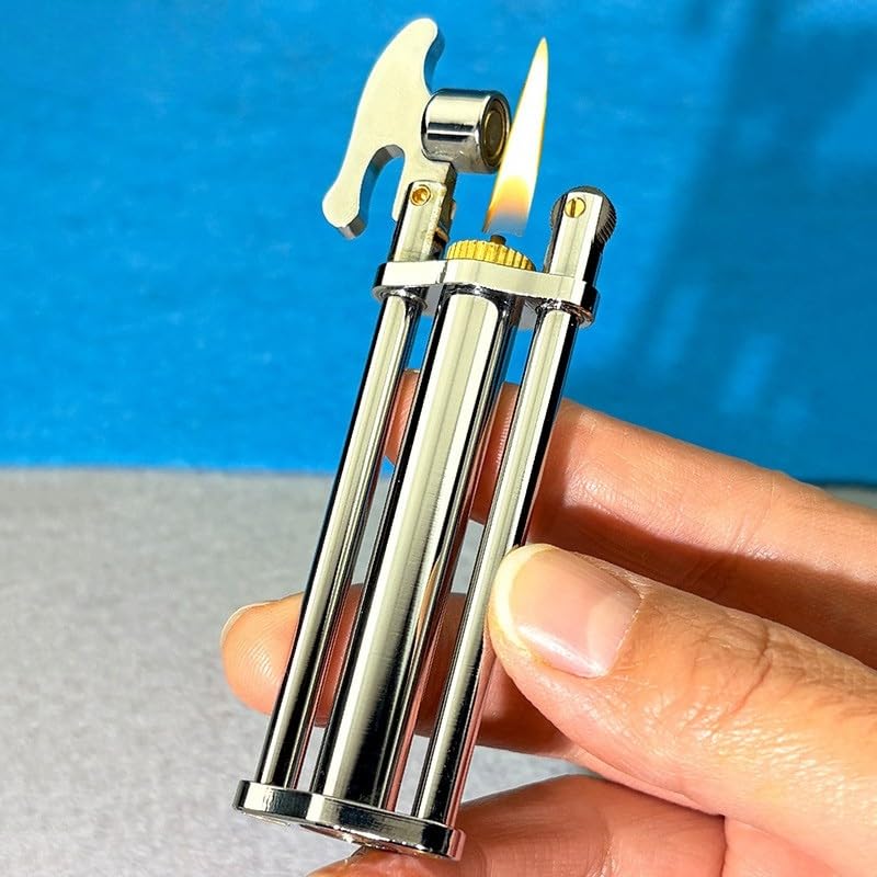 Image of Smoke King Triple Column Stick Lighter | Vintage Mechanical Chrome Lighter | Refillable | Premium Long Body Design | Gift for Men & Collectors