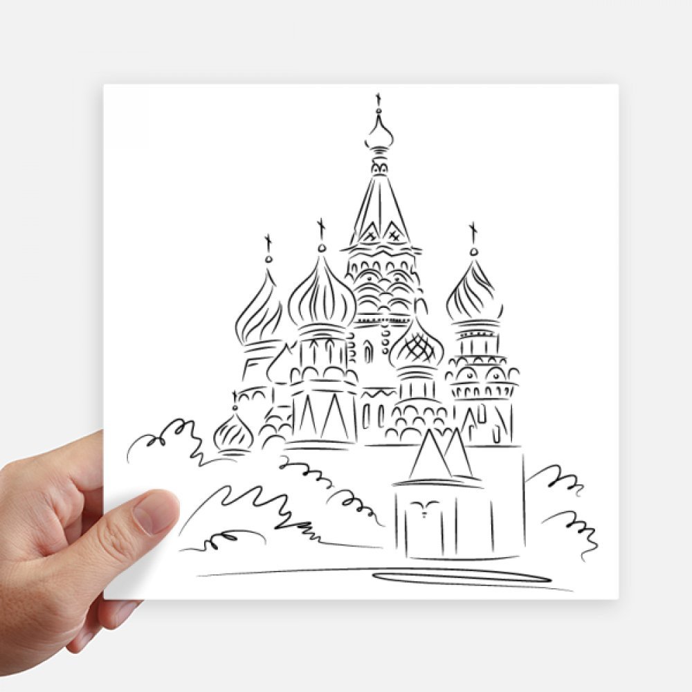 Autocollant carré Russie Cathédrale 20 cm - Lot de 4 stickers noirs