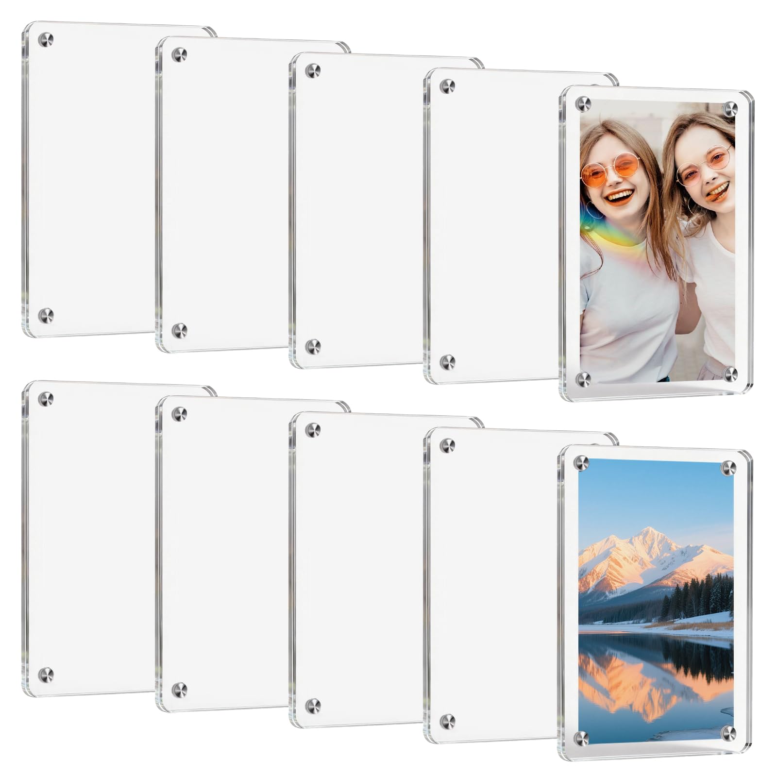 10 PCS Acrylic Fridge Magnetic Frame, 9 x 6 cm Mini Photo Frames for Fridge Frameless Picture Frames Clear Magnetic Photo Frame Transparent Double Sided Photos Block