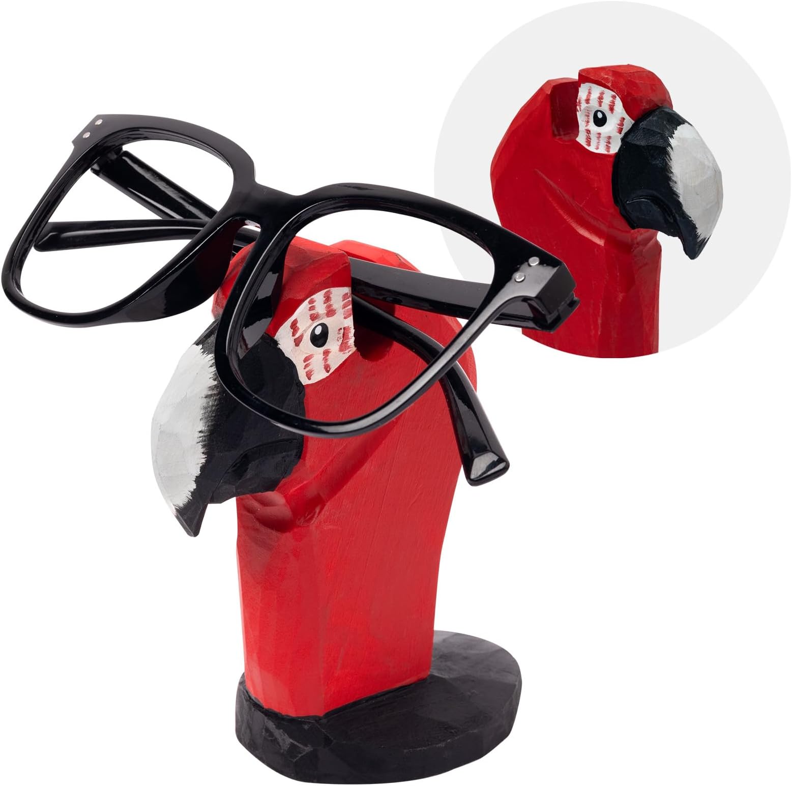 JIANGCHENG Handmade Wood Carving Eyeglasses Spectacle Holder Stand Sunglasses Display Rack Home Office Desk Décor Gift (Parrot)