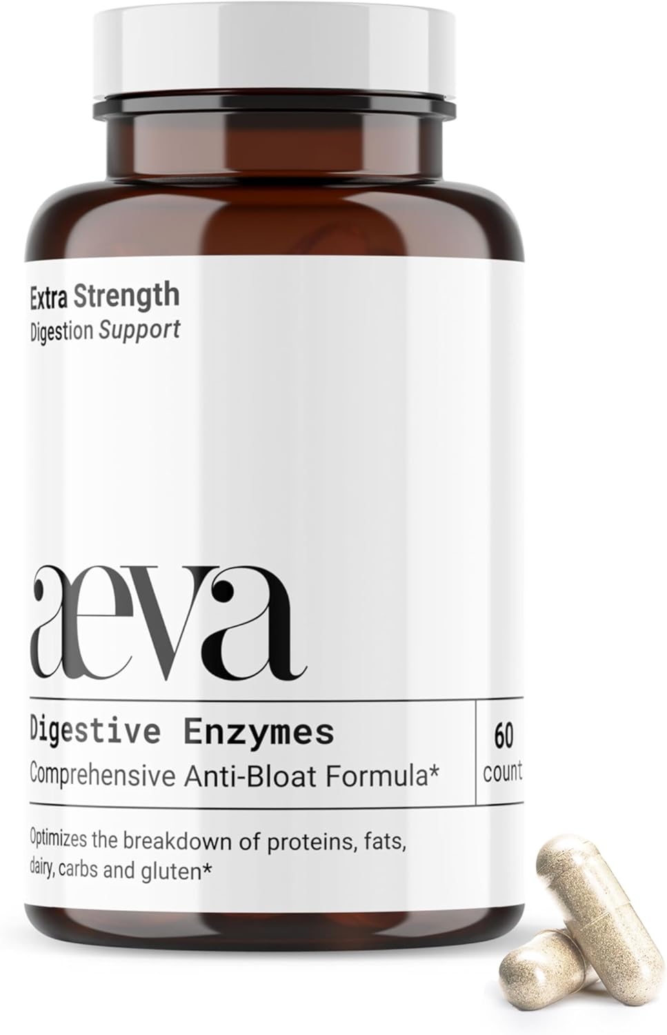 Aeva Digestive Enzymes – Anti-Bloat & Gas Relief for Dairy, Gluten, Protein & Fat – Broad-Spectrum Enzyme Formula with Single Capsule Convenience – Made in California & Functional Medicine Backed