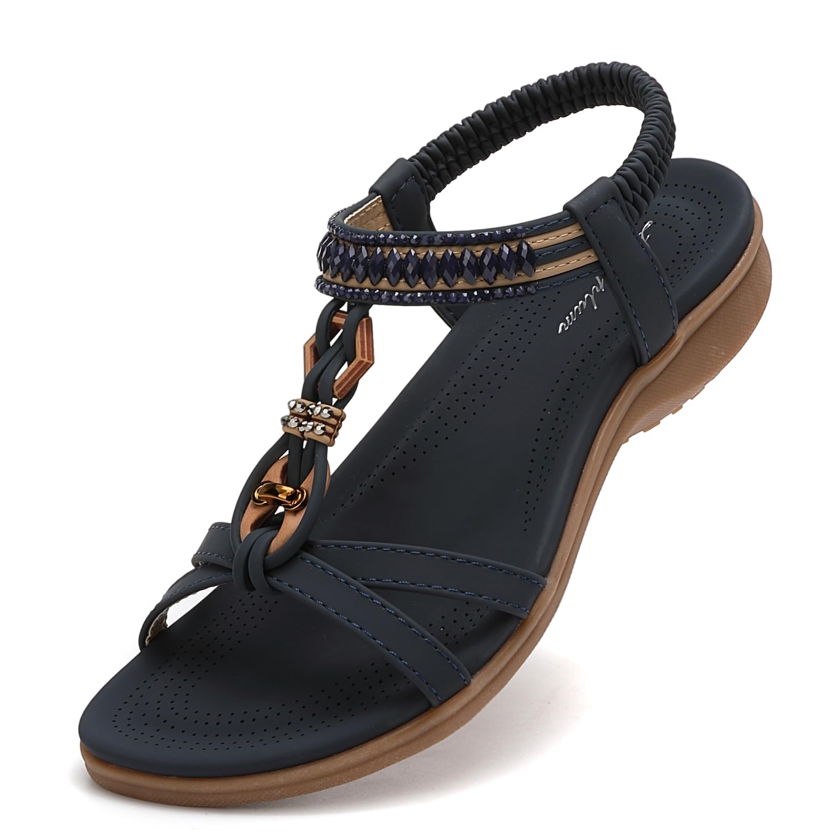 Littleplum Sandalen Damen Sommer Flache Sandaletten Elegant Sandals Strand Schuhe(Blau,39EU)