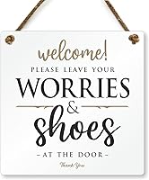 SmartSign 'Leave Your Worries & Shoes At The Door' Airbnb Sign - 6x6 Acrylic Black/Gold/White with String