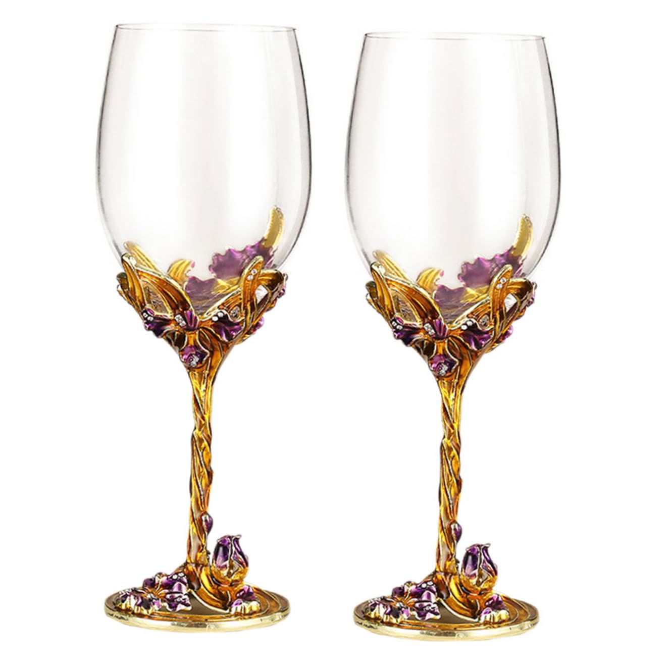 STOBAZA Lot de 2 Verres à Whisky en Verre Cristal Émail Doré Coupe à Whisky 250 Ml Accessoires de Mariage Usage Intérieur et Extérieur pour Réception et Présent