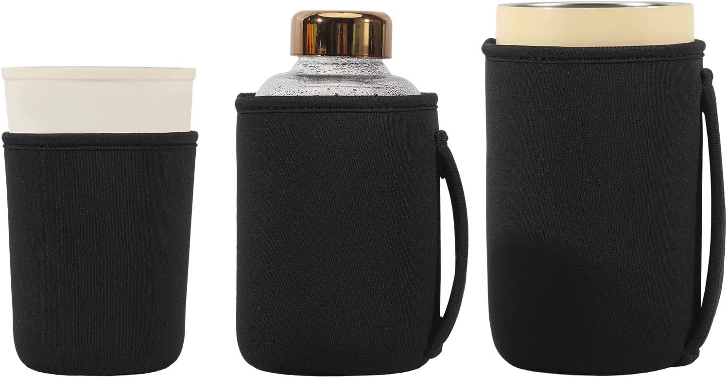 GLOBLELAND 3 Pack Neoprene Cup Sleeve with Handle for 16-32oz Coffee Cups Black Insulated Reusable Coffee Tea Cup Sleeves for Hot Cold Drinks Beverage Cooler Sleeve Coffee