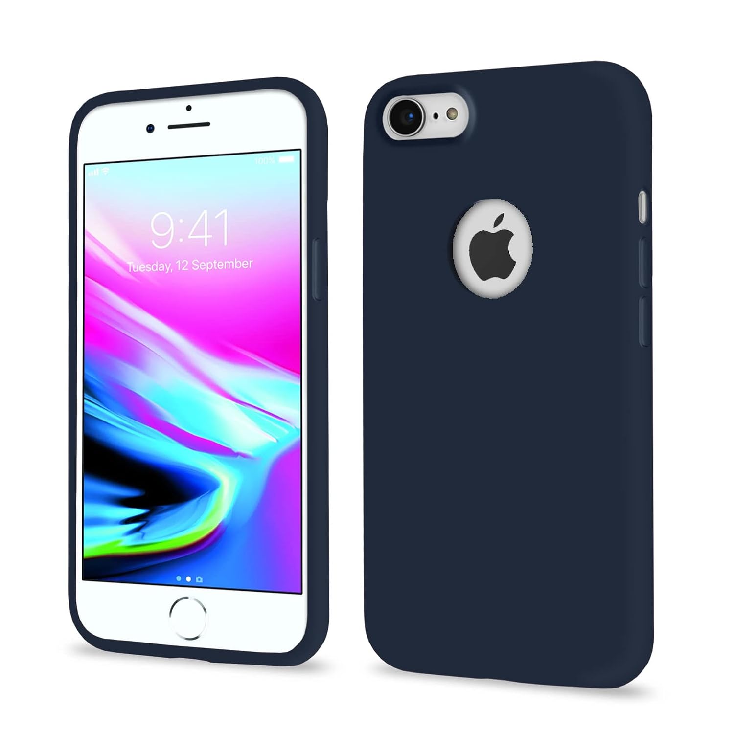 Pikkme Back Cover | Full Camera Protection | Raised Edges | Super Soft Silicone | Bumper Case for iPhone 7/8 (Dark Blue)