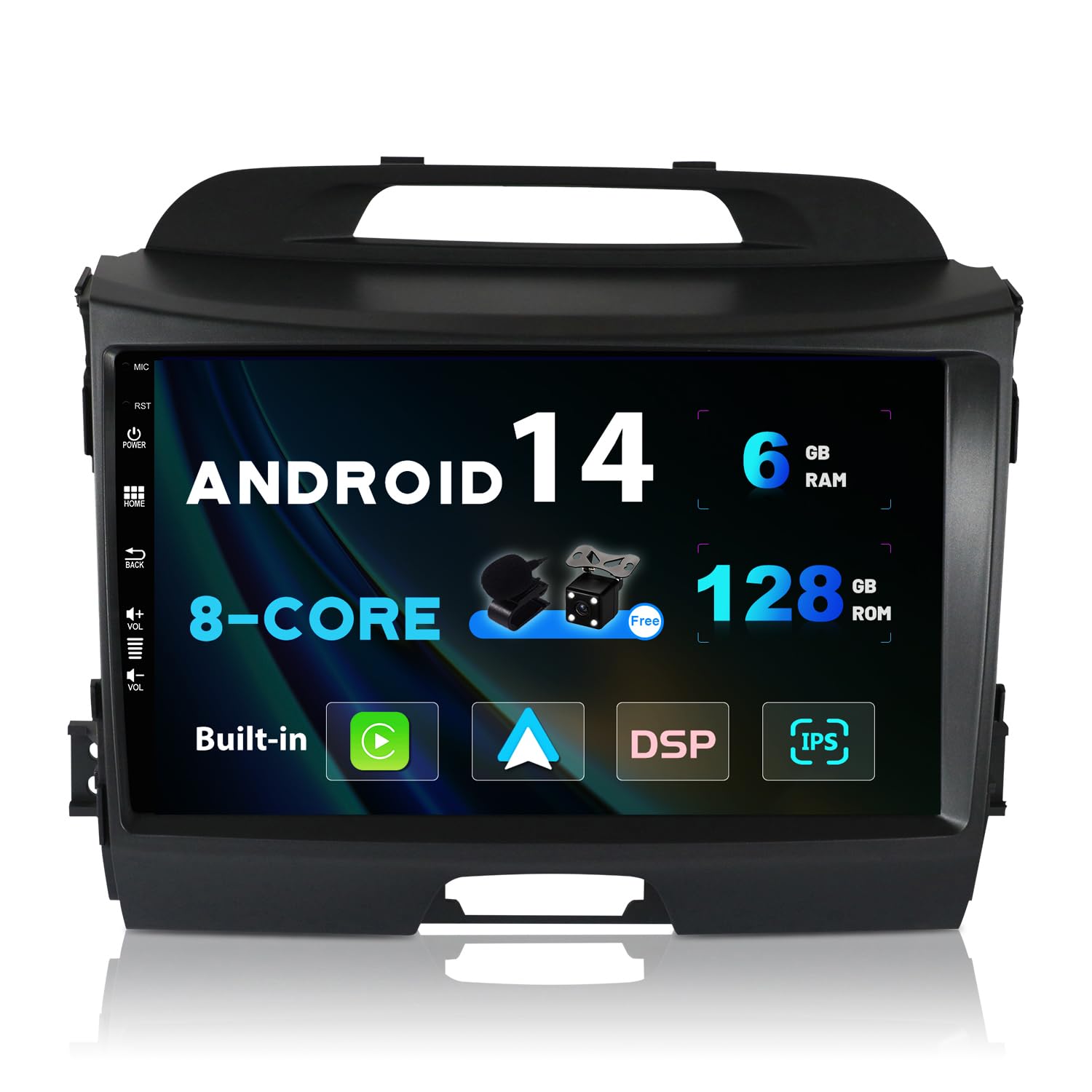 6G+128G - Android 14 IPS Car Stereo For Kia Sportage (2010-2015) - Wireless CarPlay/Android Auto/DSP - Camera + MIC - 9 Inch 2 Din - DAB Steering Wheel 4G WiFi Fast-boot 360-Camera AHD GPS BT