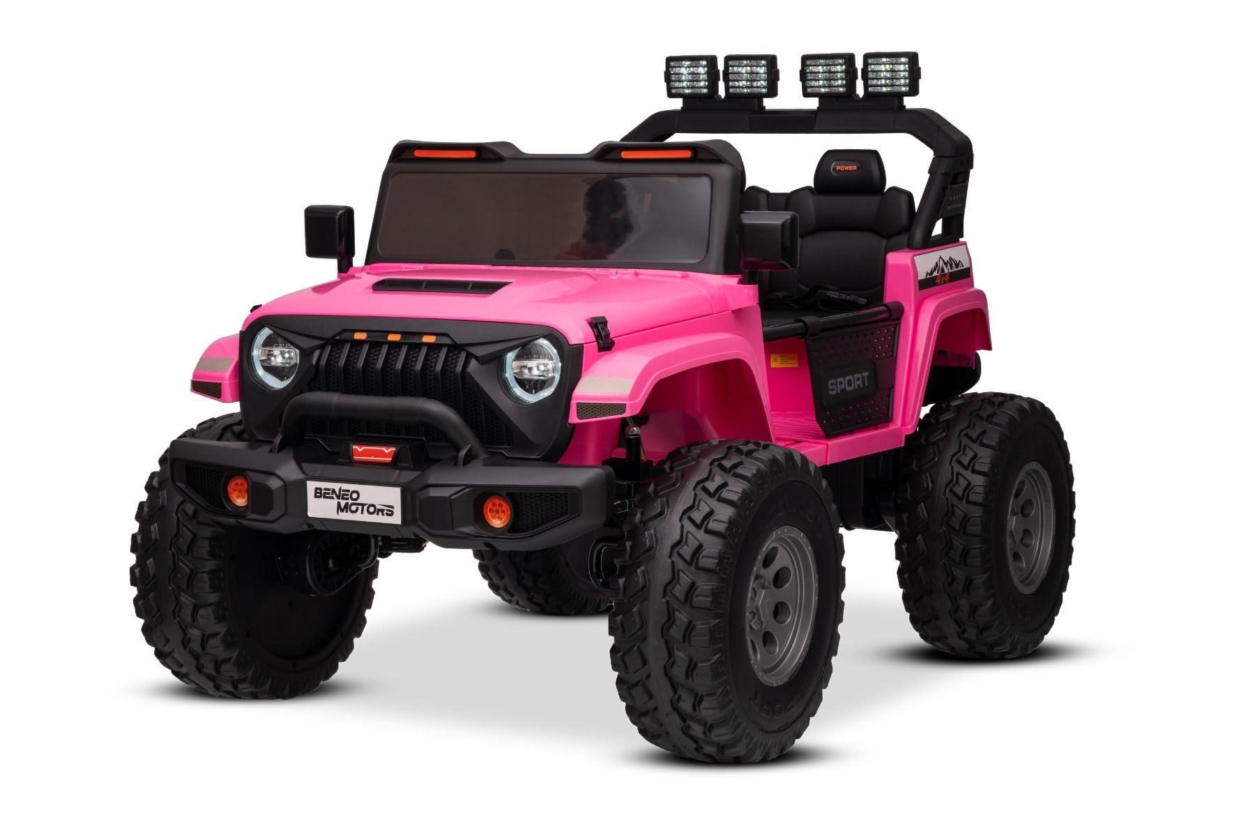 Beneo Motors OFFRIDE 4x4² 2-osobowy samochód elektryczny, 12 V, różowy, odtwarzacz MP3 z wejściem USB/AUX, napęd na wszystkie koła 4 x 4, bateria litowa, pilot zdalnego sterowania, oświetlenie LED