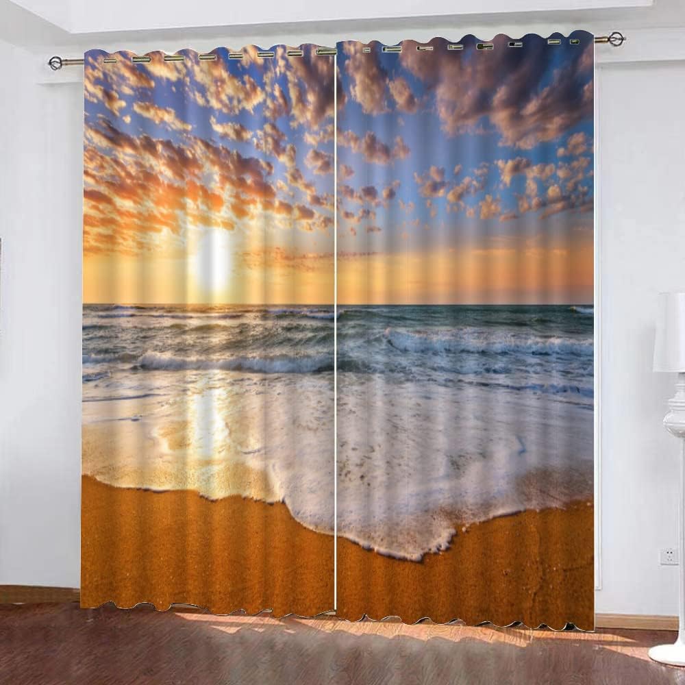 LUDSOL Sunny Beach Blackout Curtains with Eyelets Spray Foam 3D Printed