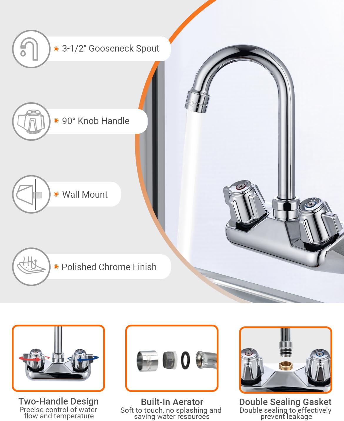 4" Center Hand Sink Faucet & 4 Inch Center Wall Mount Sink Faucet