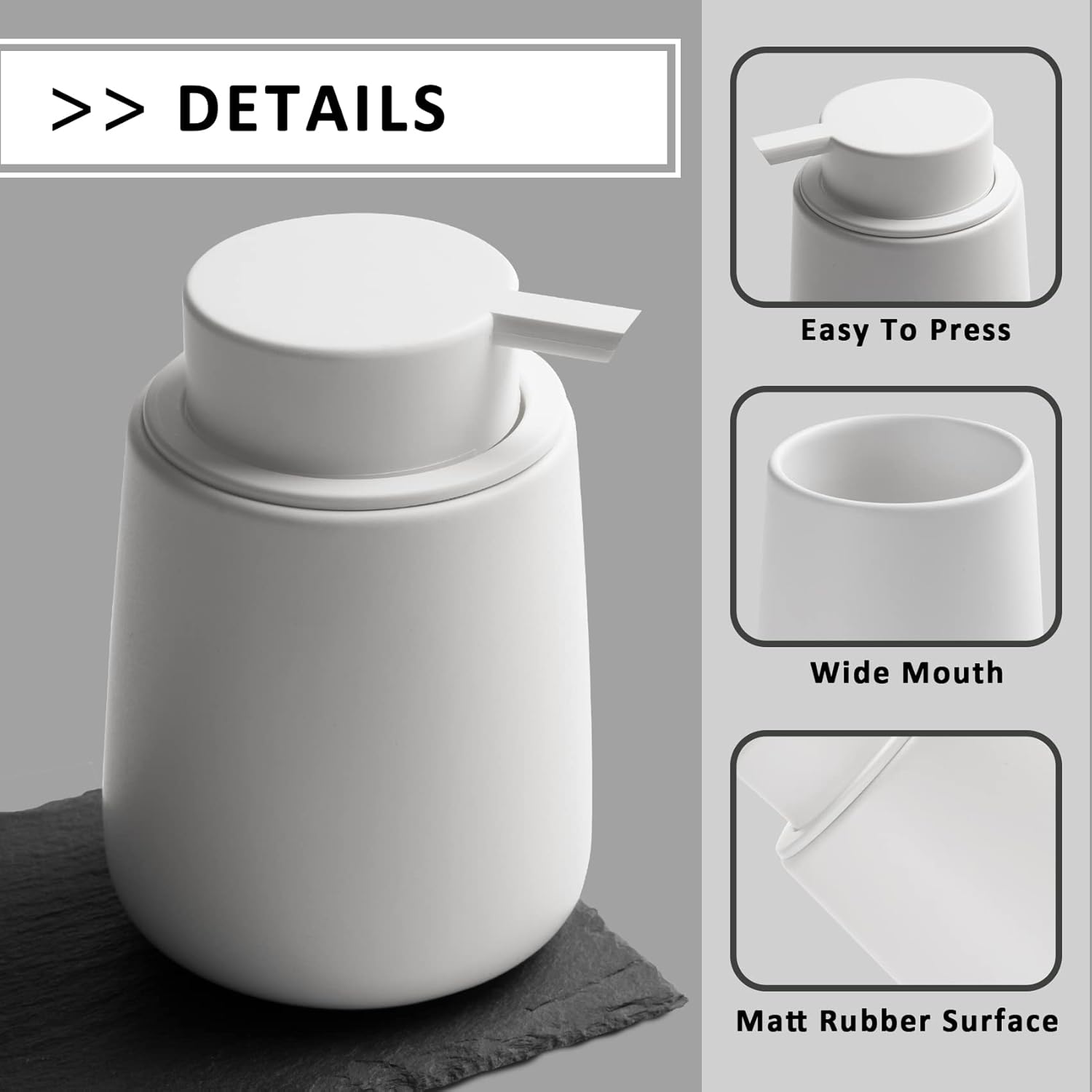 Soap Dispenser Ceramic with Easy-to-Press Pump Hand Lotion Liquid Dispenser for Shampoo Bathroom Kitchen 12 oz White - Image 9