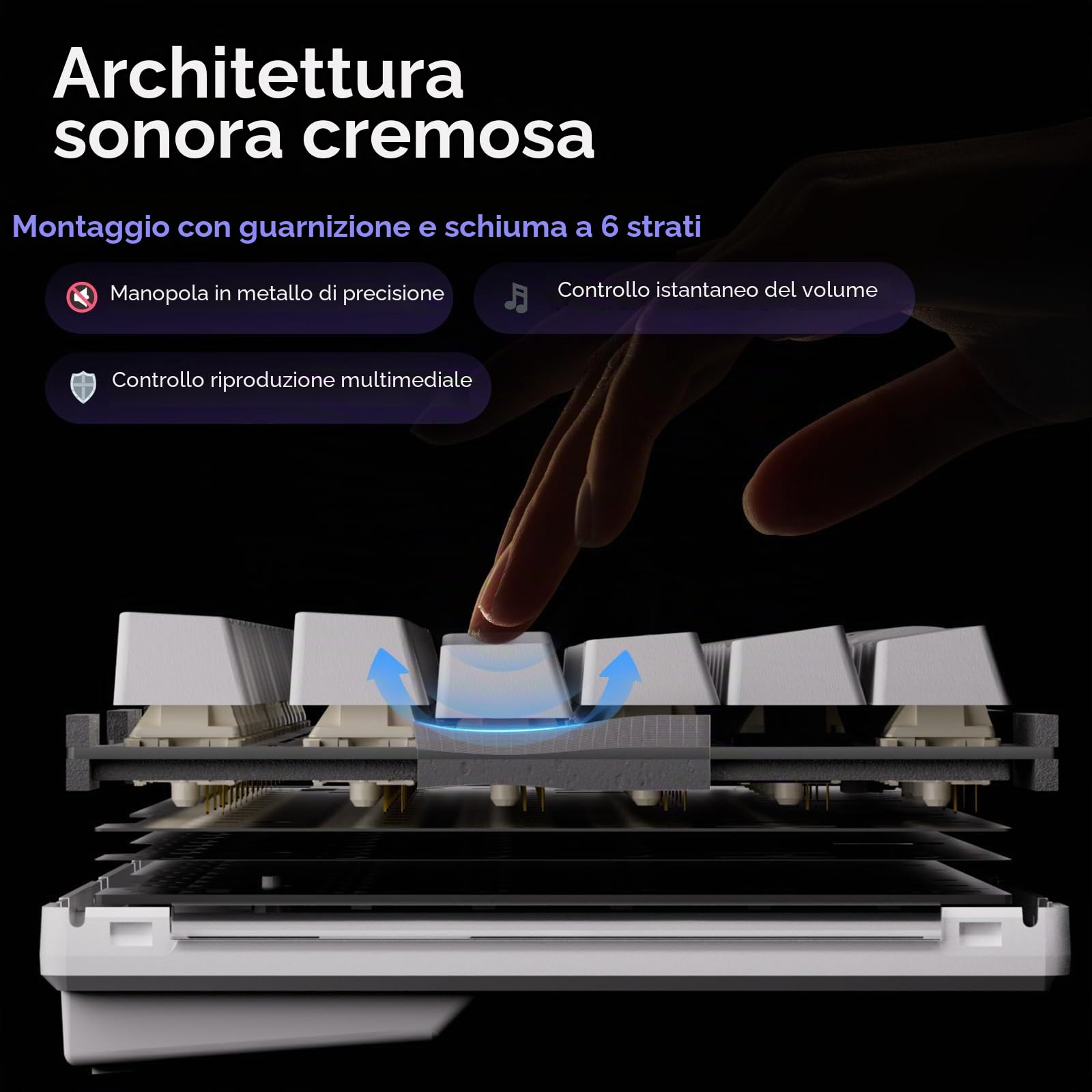 Dierya DK68E Tastiera Gaming, 60% Tastiera Meccanica Gasket con Manopola,Hot-Swap RGB, Compatta 66 Tasti Anti-Ghosting, Layout QWERTY-US, DK61se (Bianco-DK81E, Interruttori Lineari Creamy)