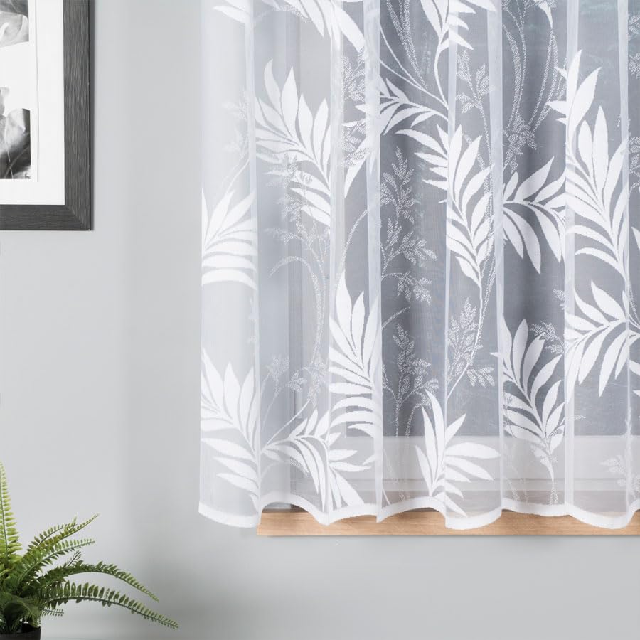 Weiß Jacquard 500x180 cm (BxH) Surinam Moderne Gardine Auf Kräuselband Fertig Zum Aufhängen Weiße Dekoschal