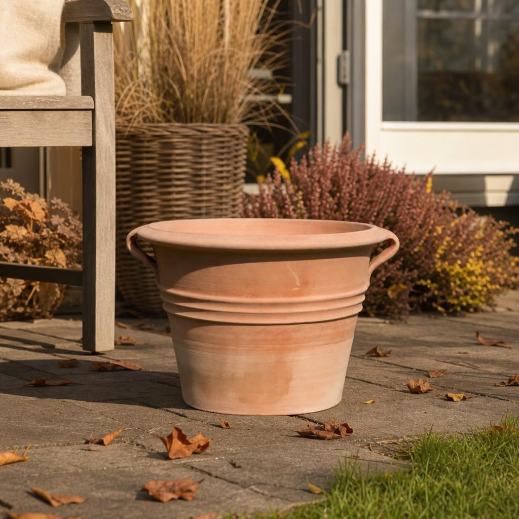 Sorbus Pot de fleurs en terre cuite avec poignées et trou de drainage, pot de fleurs et pot de fleurs en différentes tailles Ø 41-63 cm pour jardin, terrasse et balcon, design méditerranéen (41 cm de