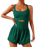 Women Workout Romper Onesie with Padded Bras Sleeveless One Piece Outfits Shorts Atheletic Running Jumpsuit Clothes