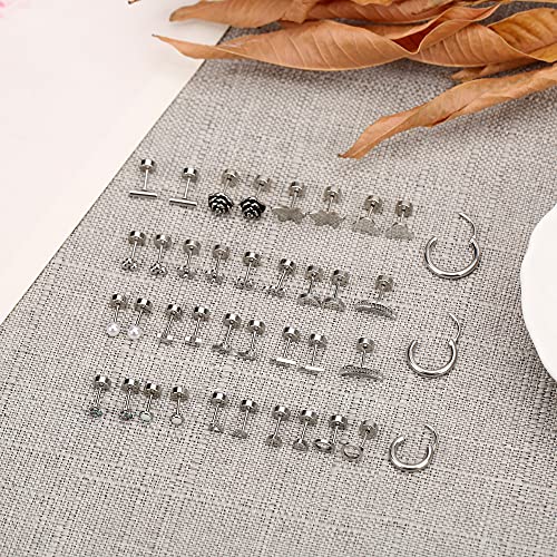 Staligue 21 Pairs Stainless Steel Earrings Set for Women Men Hypoallergenic 20G Flat Back Studs Earrings and Hoop Earrings Set Star Moon flower Snake Leaf Cartilage Piercing Earrings Jewelry Gifts3