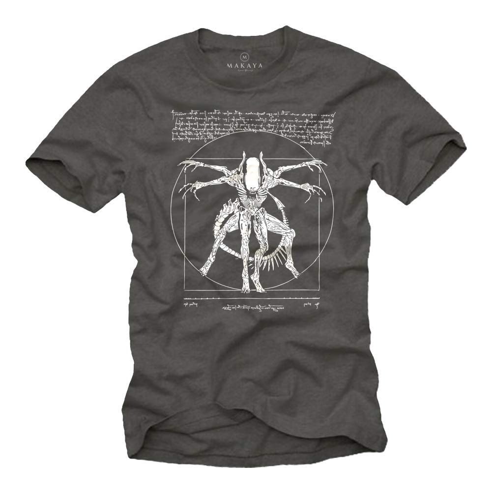 Makaya Men's Grey Cool Stuff For Teenagers - Da Vinci Alien T-Shirt - Gamer Gifts For Xxxxl