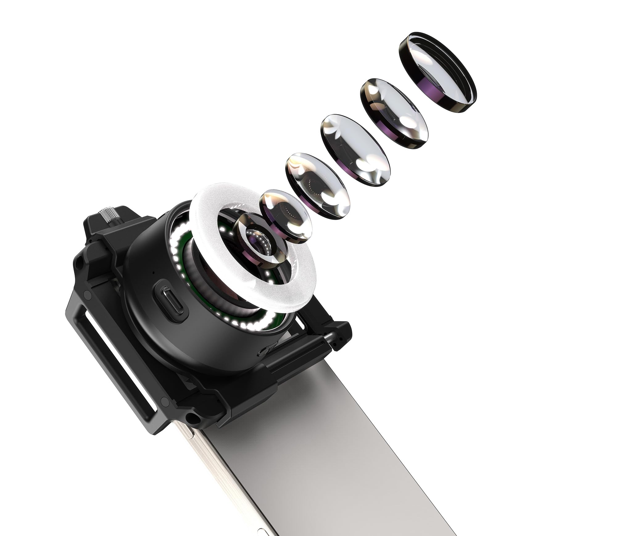 Levenhuk Kelvin TMC20 LED Smartphone-Mikroskop 120x Tragbar mit Clip | FMC-Optik, 19 LED- und UV-Lichtmodi, Scheibenblende, Augenmuschel, USB-C Inklusive